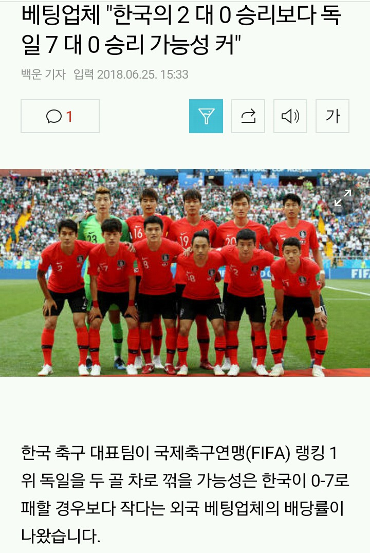 베팅업체"한국의 2 대 0 승리보다 독일 7 대 0 승리 가능성 커" | 인스티즈